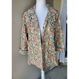 Luii Anthropologie Jacket Women XL Orange Cyan Abstract Hearts Cotton Western‎